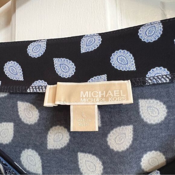 Michael Michael Kors Womens Long Sleeve Paisley Sheath Dress Navy Size Large - Picture 4 of 11